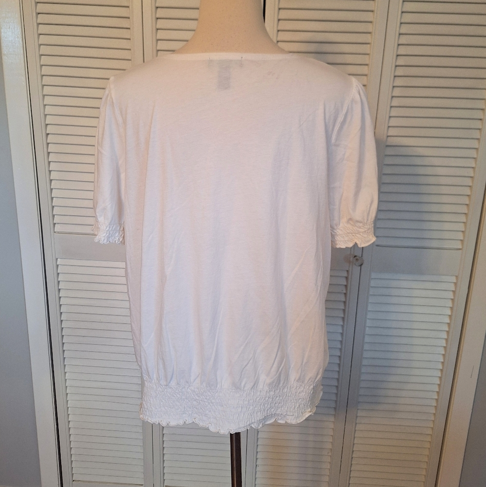 Ralph Lauren White Ruffle Peasant Top Blouse LG *D3 - Picture 2 of 5